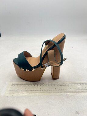 YDN Steel Blue Platform Heeled Sandal Open Round Toe Chunky High Heels Shoe